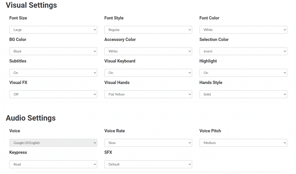 Teacher Dashboard student settings screnshot