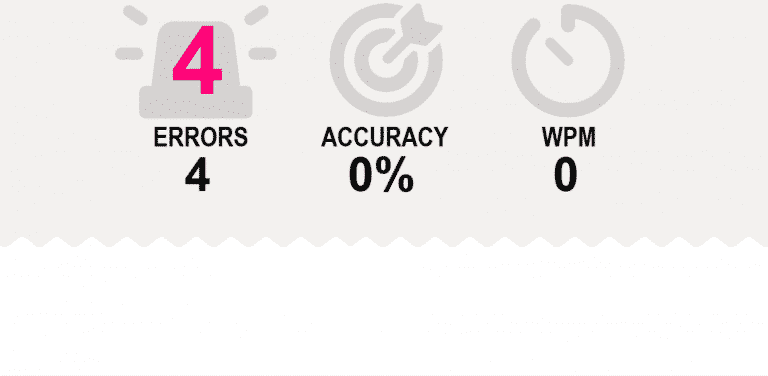 screenshot showing score screen icons for errors (an alarm light), accuracy (a target) and words per minute (a clockface)