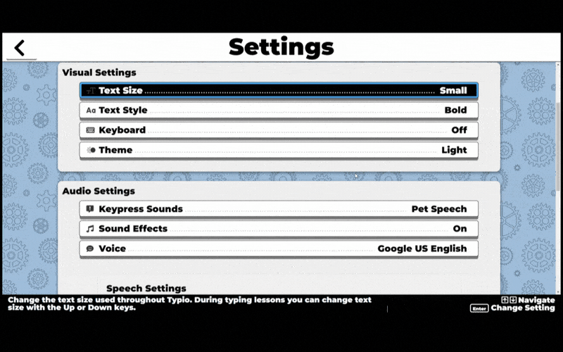 Animation showing the settings screen text transition from small to medium to large sizes.