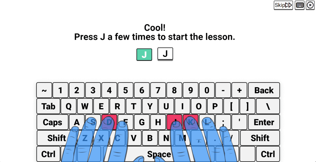 Braillio tutorial showing dots 2, 4, 5 for the J.