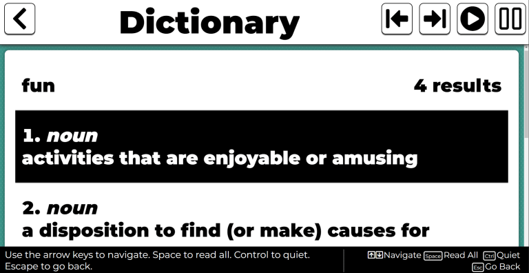 ProPack dictionary screenshot showing definition for 'fun'