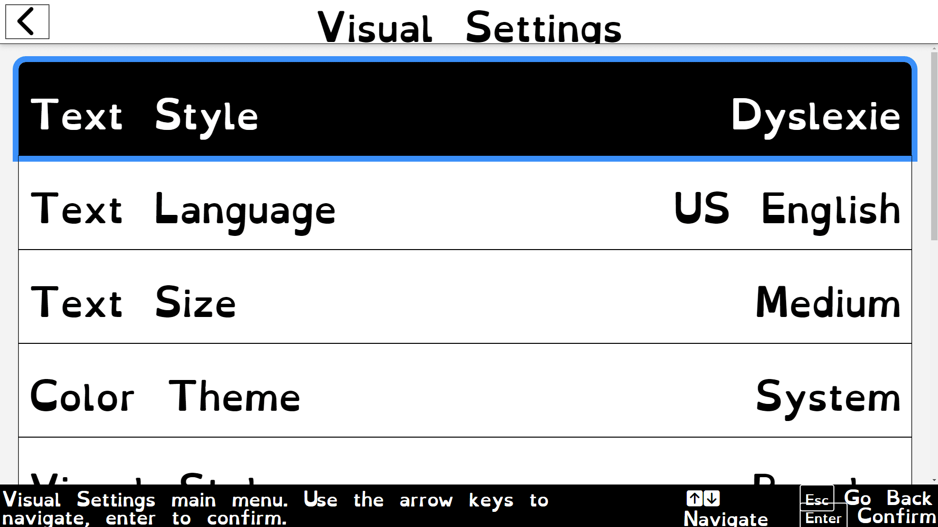 Screenshot of Accessibyte Studio Visual Settings with Dyslexia font