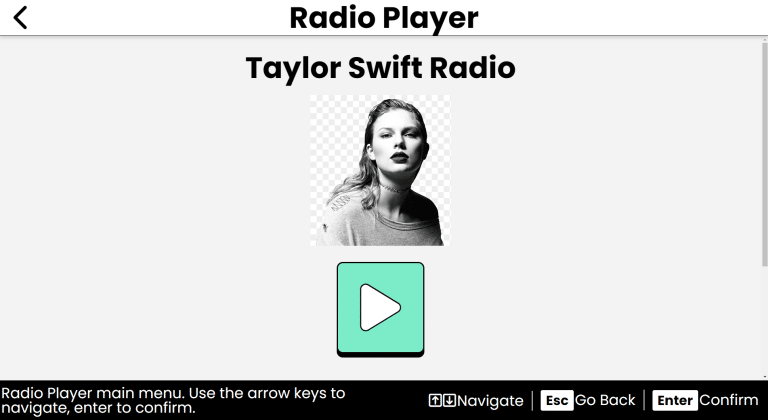 Radio Player showing Taylor Swift Radio