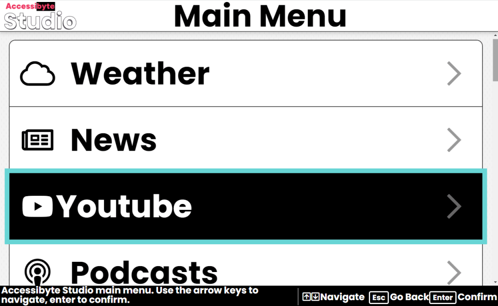 Accessibyte Studio main menu screenshot