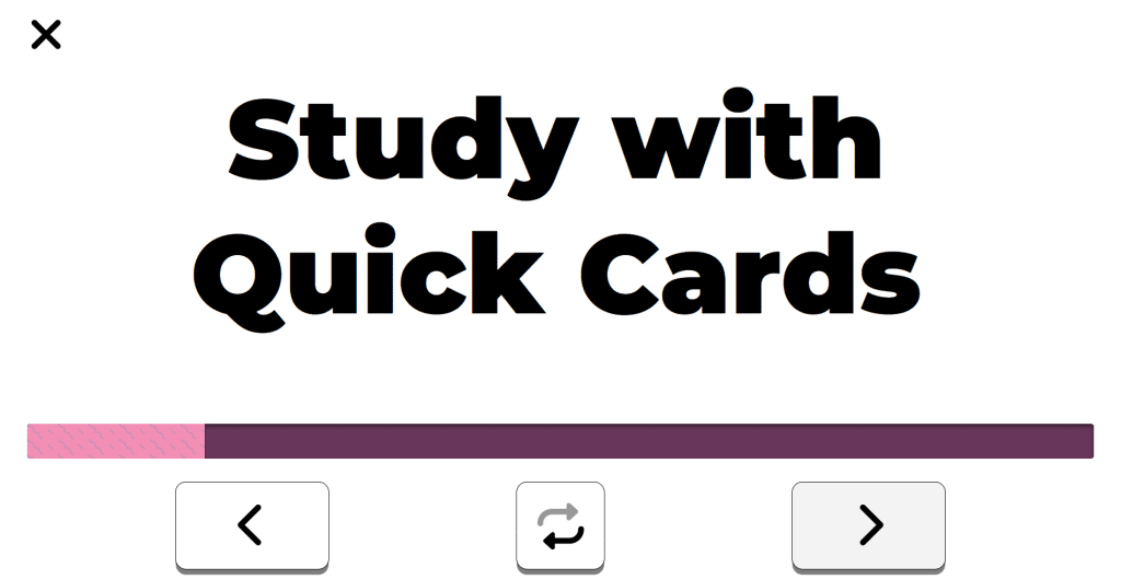 Quick Cards screen showing Study With Quick Cards text