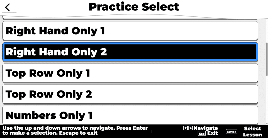 Screenshot of Typio Sight Words lesson list