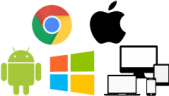 Logos for Chromebook, Macbook, Windows, Android, Laptop, Desktop and Tablet.